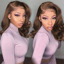 Brown Wig Human Hair 13x4 Frontal Lace Wig 180%-200density 14 Inch Body Wave HD Lace Front Wigs Human Hair Pre Plucked With Baby Hair Short Wigs For Women (#4 Brown, 12-16Inch)