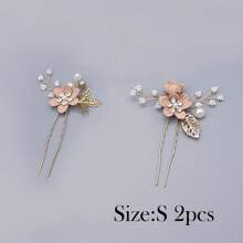 2/3/4 piezas Pasador de pelo con flores y perlas de imitación para mujer, y 1 peineta para bodas, fiestas, tocados estilo bohemio