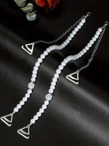 2 regulowane ramiączka do biustonosza zdobione perłami, odpinany łańcuszek na klatkę piersiową, pasek na ramię do bielizny, odkryte plecy na imprezę Rave