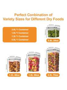 8pcs Airtight Food Storage Containers For Kitchen Pantry Organization And Storage, Plastic Canister Set With Lids, Cereal, Flour & Sugar Containers-, Labels & Marker - Black and White - View 2
