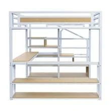 Metal Loft Bed With Fence, Table And Shelf, Practical Design For Children's Rooms - White - View 8