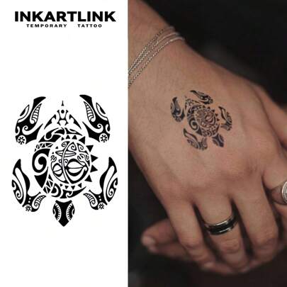 INKARTLINK 革命性技术纹身 3 件乌龟植物临时纹身，纹身持续 15 天，半永久性纹身，逼真的假纹身，持久 1-2 周