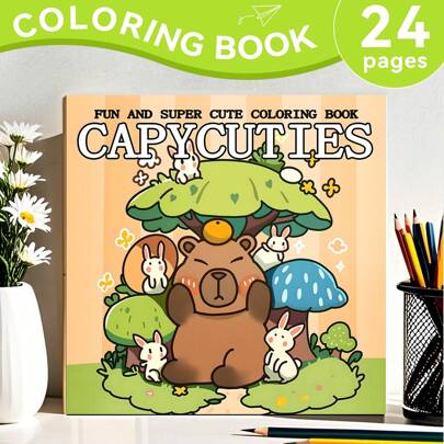 GDTME 1pc Adult Stress Relief Coloring Book With Capybara Theme, Upgraded Thicker 120g Paper, 2025 New Edition, 7.9*7.9inch, 24 Pages, Single-Sided Printing, Detailed Patterns, Ideal Gift For Valentine's Day, Birthday, Easter And Other Holiday Parties, A Great Way To Unwind