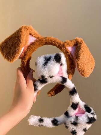1pc Cute Plush Puppy Ear Headband, Women Face Mask Washing Headband, Funny Hair Accessories Hair Hoop,Hairband,Hair Hoop Headbands