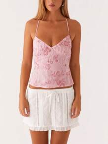 Womens Sequin Beaded Cami Tank Top Y2k Sparkly Floral Spaghetti Strap V Neck Slim Fit Camisole Crop Tops Sexy Backless Pearl Embellished Vests Shirts Bling Glitter Rhinestone Going Out Tops Party Club Streetwear