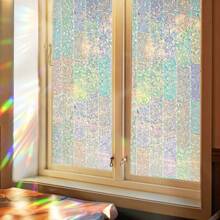 1 Roll Colorful Privacy Window Film, 3D Macaron Rainbow Static Cling Window Sticker - Removable, UV Blocking, Heat Insulation Film, Size: 17.7x118inch, Suitable For Home Glass Decoration Gifts Birthday Graduation