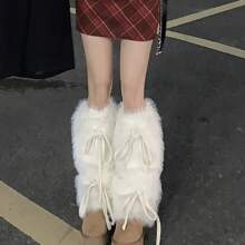 Women's Faux Fur Leg Warmers Ribbed Top Leg Warmers Boot Covers Carnival Costume Accessory - White - View 5