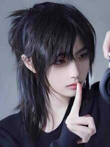 Pelucas de fibra negra de moda para hombres y mujeres, pelucas de coleta mitad recta estilo artes marciales de anime para cosplay, elegante y duradera para uso diario, festivales y Halloween