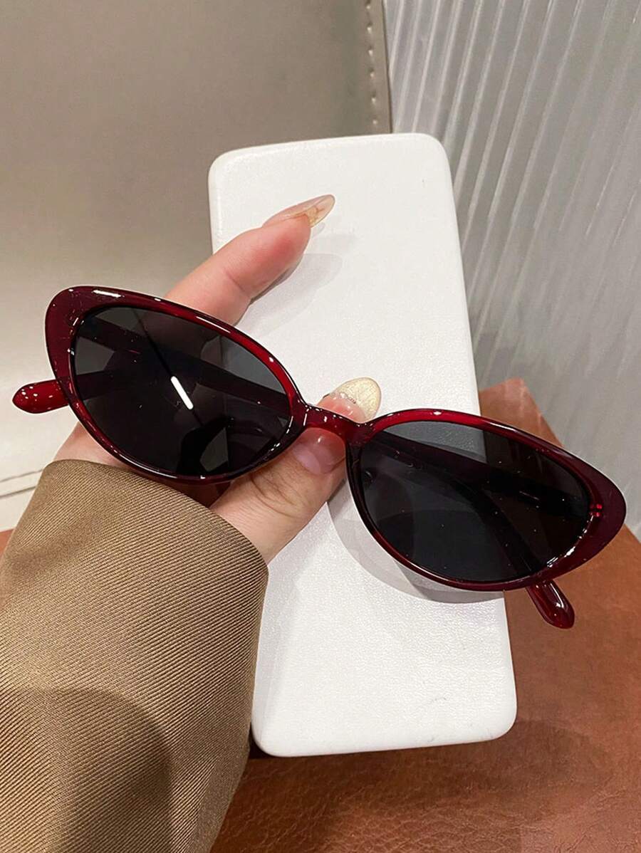 1pc Retro Red Cat Eye Glasses For Fashionable Ladies - Minimalist Frame Design, Perfect For Summer Beach And Holiday Style For Summer Beach Vacation,Outdoor,Travel - Multicolor - View 1