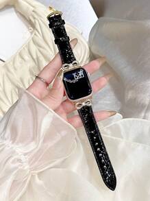 1 件女士黑色珠光皮革蝴蝶结水钻表带，兼容 38/40/41/44/45/49/42/46 毫米系列 11/SE3/Ultra3/Ultra/SE/SE2/10/9/8/7/6/5/4/3/2/1 - 黑色 - 查看 6