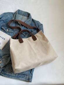 Large Capacity Women's Minimalist Shoulder/Tote Bag, Crossbody Bag For Travel, Fits Laptop & Textbooks - Beige - View 3