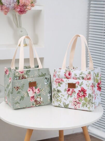 1pc Printed Bento Bag Handheld Ice Bag Thermal Bag Waterproof Insulated Bag Lunch Lunchbox Bag