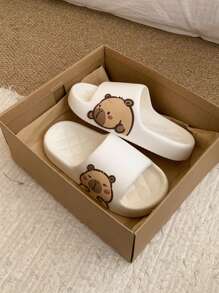 XIXITIAO Capybara Couple Slippers, Soft Flat Casual Slippers, EVA Spring/Summer Cute Slippers, Solid Color Classic Flat Slippers With Fashionable Capybara Pattern, Suitable For Outdoor/Beach/Home Use - Cream White - View 7