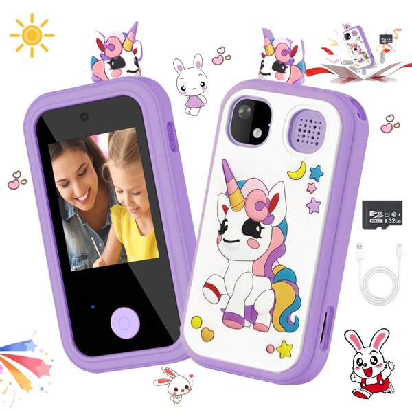 Smartphone per bambini per ragazze, regalo di compleanno e vacanze per ragazze di età 6-10 anni, giocattolo telefono cellulare, schermo touch da 2,8", telefono giocattolo per l'apprendimento e il gioco di bambini e bambine, con fotocamera doppia, giochi, lettore musicale, giocattolo da viaggio e per l'apprendimento prescolare per bambini