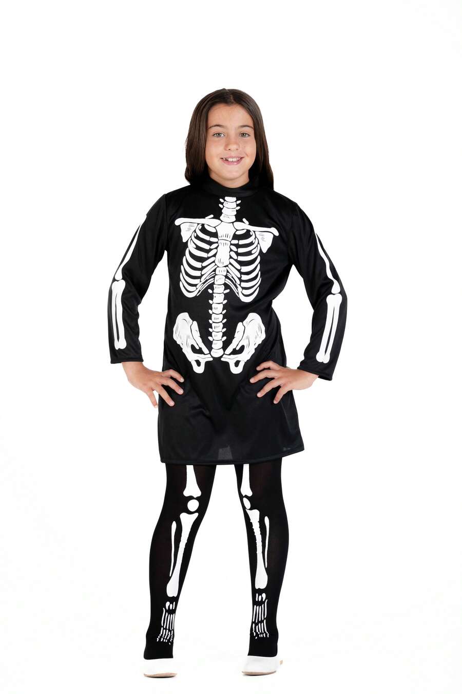 Ciao Skeleton Girl Costume Disguise Fancy Dress Dress (Size 7-9 Years) With Printed Pantyhose