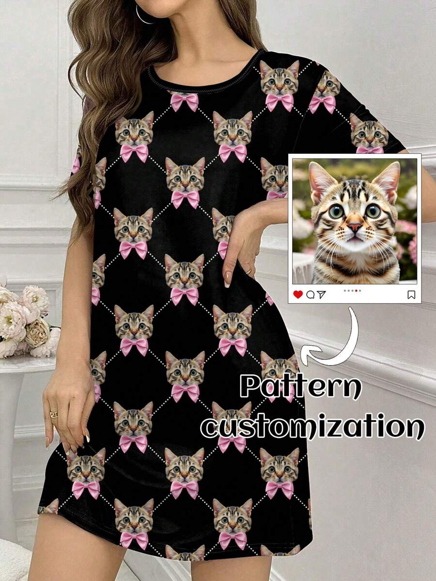Printstory Customizable Sleeping Dress, Personalized With Men's, Women's, Children's, Pets', Or Cartoon Designs, Interesting Graphic Patterns For Holiday Gifts - Black - View 1