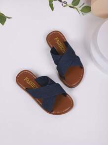 2025 Summer New Natural Harmony Simple Fork With Blue Flat Bottom Beach Fashion Girls Slippers - Blue - View 4