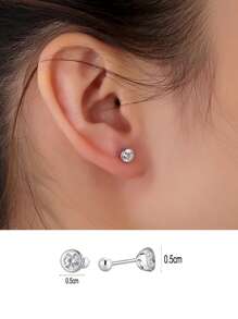 Artepollo 1pc 925 Sterling Silver Hypoallergenic Single Cubic Zirconia Stud Earrings, Screw Back Earring Studs, Cute & Elegant, Suitable For Daily Wear Or Festivals, Gift For Girls, Friends, Back To School