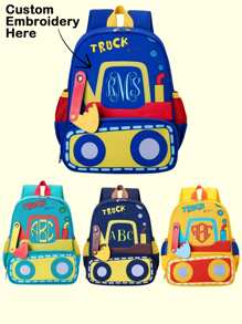 1 Piece Embroidered Customized Cute Construction Vehicle Series Backpack | Backpack With Chest Strap | Suitable For Preschool Boys Kindergarten School Backpack | Children Gift,Multi-Functional,Ornamental,Letter,Stylish,Modern,Colorful,Cute,Adorable,Casual,Custom,Personalised,Unique,Customized,Ideal Gifts For Him,Ideal Gifts For Her,Multi-Functional,Ornamental,Letter,Stylish,Modern,Colorful,Cute,Adorable,Casual,Custom,Personalised,Unique,Customized,Ideal Gifts For Him,Ideal Gifts For Her - Multicolor - View 3