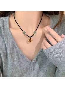 Collier en corde tressée fait main avec pendentif nœud auspicieux, fashion, collier haut de gamme, bijou de chaîne de clavicule unisexe