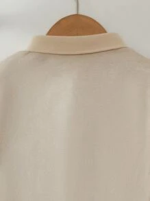 中性嬰兒純棉素色短袖 POLO 衫，薄款修身舒適學院風 T-shirt，簡約優雅兒童基礎穿搭 - 卡其色 - 查看 5
