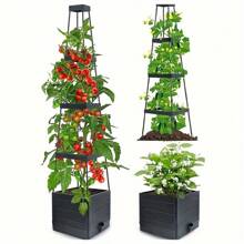 Tomato Tower With Self Watering Planting Box And Trellis - For Climbing Plants, Indoor And Outdoor Garden Support -1 Set - Black - View 4