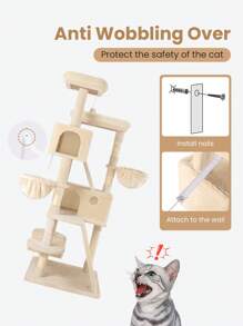 SHA CERLIN 65 In Larger Cat Tree Tower Condo For Indoor Cats, Multi-Level Furniture Activity Center With Wide Base/Cozy Plush Cat Perches/Baskets/Sisal Scratching Posts And Hammock * Bed Frame Queen Queen Bed Frame Bed Frame Full Full Size Bed Frame King Size Bed Frame Twin Bed Frame Room Decor Home Decor Christmas Decor Bedroom Decor Valentine Day Decor Storage Living Room Decor Furniture House Decor - 米色 - 查看 7