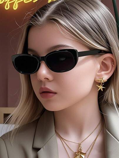 1 Piece Teen 14-16Y Acrylic Casual Cat's Eye Spring Fashion Black Eyeglasses For Holiday Outings, Outfit Matching And Holiday Gifts