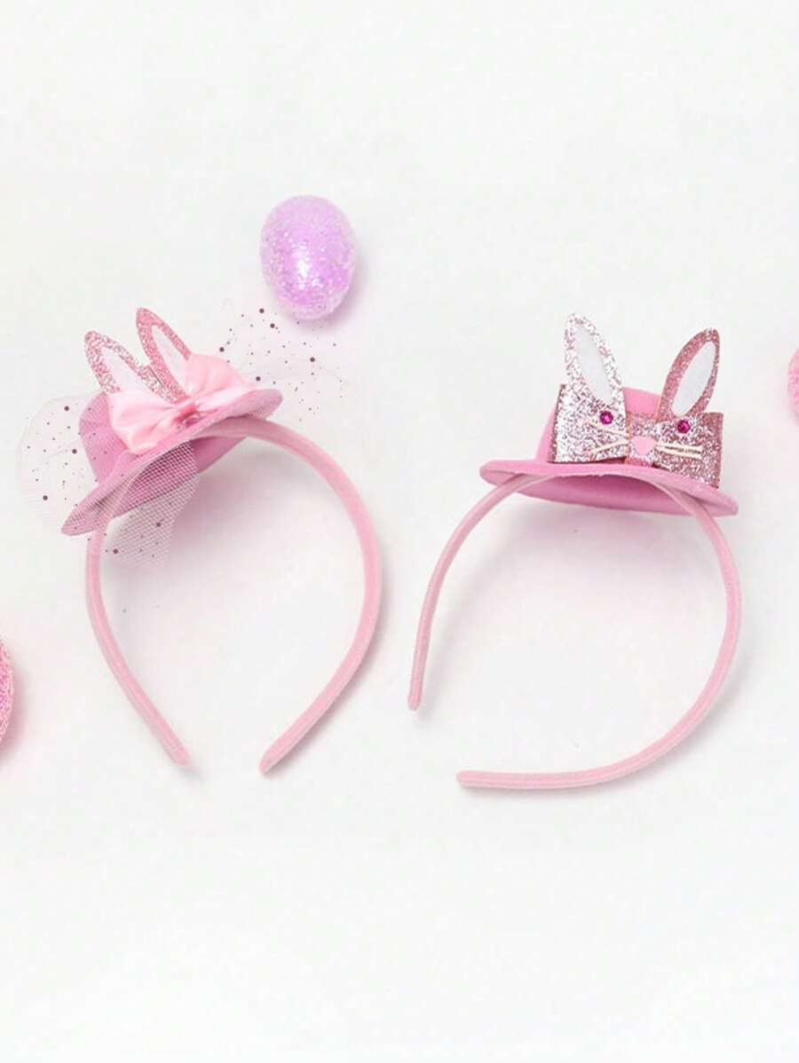 1pc Party Makeup Prop Kids & Adults Pink Glitter Rabbit Headband Hair Hoop Costume Accessories Halloween - Pink - View 1