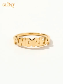Anillo con nombre personalizado en burbuja de acero inoxidable bañado en oro sólido de 18K, anillo con nombre manuscrito para mujer, anillo apilable de oro de 18K, joyería personalizada, regalo para el Día de la Madre, regalo para el Día de San Valentín, regalo para el Día del Padre, oro, elegante, colorido, vintage, simple, unisex, casual, lindo, personalizado, único, regalos ideales para él, regalos ideales para ella, novia, novio, papá, mamá, familia, amigos, para aniversarios, para cumpleaños, para graduación, para fiestas, joyería - Dorado - Ver 2