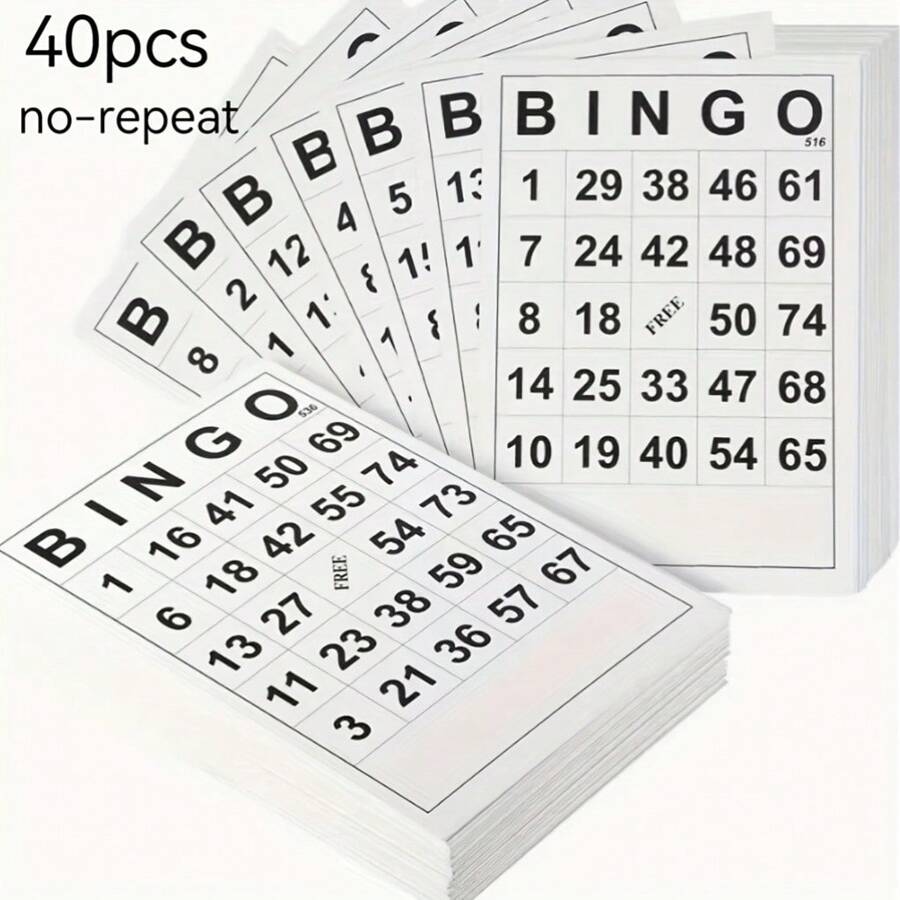 40pcs Non-Repeating Number Bingo Cards, Unique Blackjack Cards, Lottery Number Playing Cards, Suitable For Family Holiday Parties, Outdoor Travel Games, Best Gift - Multicolor - View 1