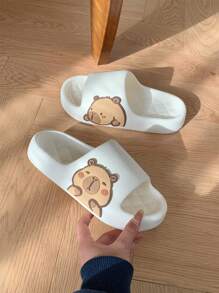 XIXITIAO Capybara Couple Slippers, Soft Flat Casual Slippers, EVA Spring/Summer Cute Slippers, Solid Color Classic Flat Slippers With Fashionable Capybara Pattern, Suitable For Outdoor/Beach/Home Use - Cream White - View 9