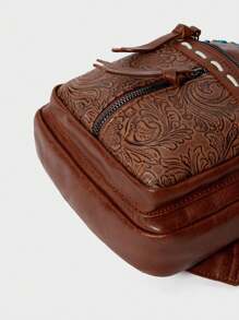 1pc Embossed Retro Design PU Women Chest Bag, Can Be Used As Shoulder Bag Or Backpack - Chocolate Brown - View 9