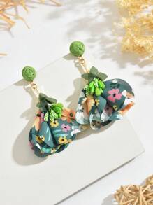 1 par de brincos de tecido floral boêmio feitos à mão, acessórios de orelha florais elegantes, estilo de moda, adequados para casamentos, festivais, dia das mães, diário, férias, festa para mulheres