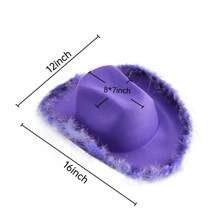 Womens Cowboy Hat, Adult Solid Color Furry Trim Wide Brim Hat Female Cap For Dating Party - Raw Silver Purple - View 5