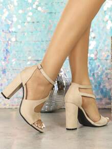 女士时尚舒适系带高跟凉鞋，适合晚会、度假、罗马风格粗跟鞋