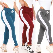 Kit 3 Crepe Knit Trousers With Belt - Blue Wine Gray - View 1