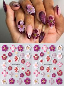 5D浮雕花朵指甲贴纸软糖果冻图案花卉指甲贴花极光渐变透明花朵美甲贴纸优雅焦糖花朵指甲配件女士美甲