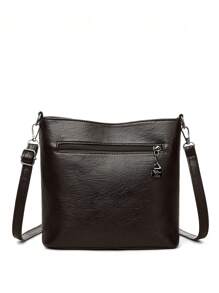 1pc Solid Color PU Leather Large Capacity Lightweight Crossbody Bag With Kangaroo Metal Decoration, Versatile For Women Daily Use - Coffee Brown - View 6