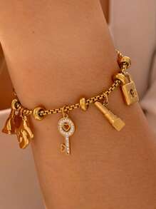 316L Stainless Steel Charm Bracelet For Women 18K Gold Plated Waterproof No Tarnish Women's Multiple Different Pendant Bracelets Gift