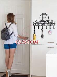 Personalized Key Holder Wall Mount - Custom Family Name Key Holder For Wall, Metal Key Rack Hook Organizer, Coat Rack, Key Hanger Wall Decor For Kitchen, Entryway, Bedroom, Hallway,Chic Autumn