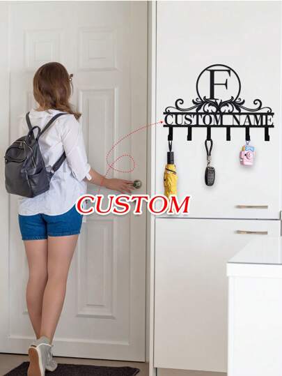 Personalized Key Holder Wall Mount - Custom Family Name Key Holder For Wall, Metal Key Rack Hook Organizer, Coat Rack, Key Hanger Wall Decor For Kitchen, Entryway, Bedroom, Hallway,Chic Autumn