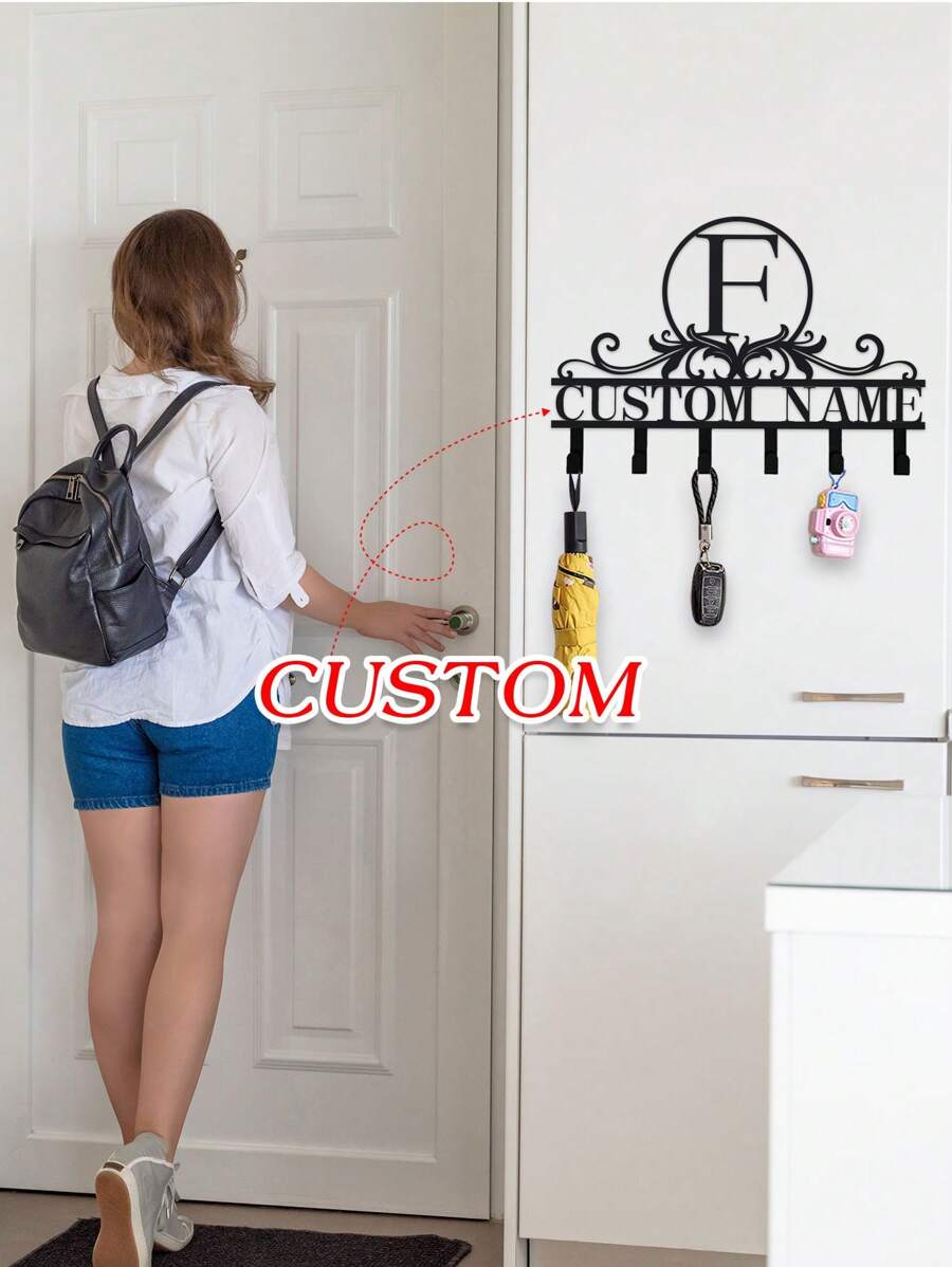 Personalized Key Holder Wall Mount - Custom Family Name Key Holder For Wall, Metal Key Rack Hook Organizer, Coat Rack, Key Hanger Wall Decor For Kitchen, Entryway, Bedroom, Hallway,Chic Autumn