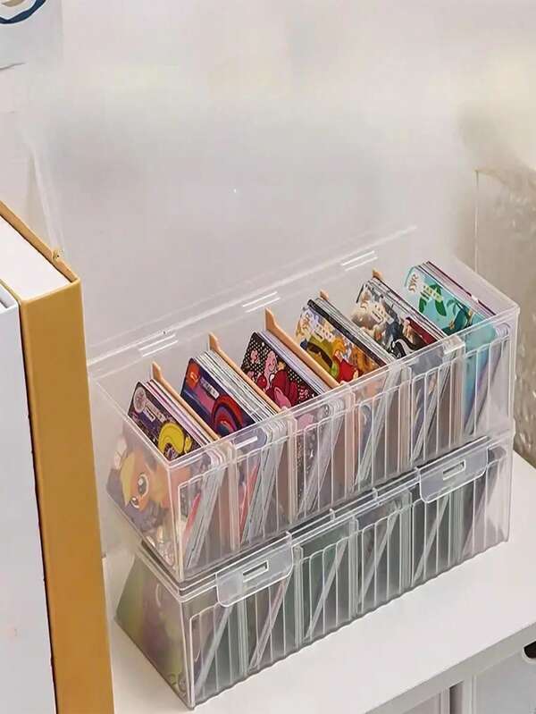 1 pieza Caja de plástico premium con compartimentos y tapa, organizador de escritorio multifunción para tarjetas/cables/tarjetas de juego