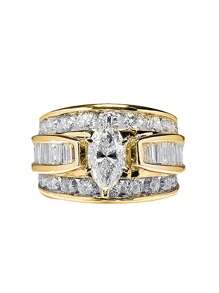 礼盒装方晶锆石金色戒指，纯铜仿钻制成，适合女性婚礼、订婚、节日礼物