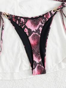 2025 New Arrival Spring/Summer Fuchsia Snakeskin Print Sexy Bikini Set - Multicolor - View 6