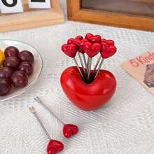 Set de 5 tenedores de fruta, tenedores de ensalada en forma de corazón rosa de acero inoxidable, tenedores creativos para pastel, postre, pinchos de comida dulce, suministros para bodas y fiestas, regalos navideños, útiles escolares