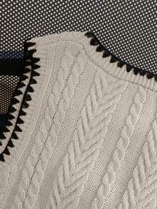 Women's Casual Hand-Crocheted V-Neck Cable Twist Chest Tie Front Knitted Sweater Vest