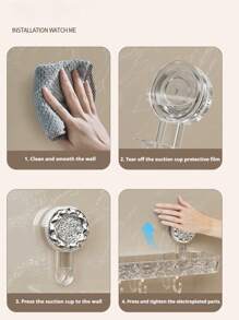 1pc Suction Cup Rectangular Bathroom Shelf, No-Drill Wall-Mounted Transparent Bathroom Organizer, Large Capacity With Hooks, Quick Drainage, Moisture-Proof, Ideal For Bathroom, Washbasin, Kitchen Storage Box Home Bathroom Decor Bathroom Accessories Bathroom Organizer Fall Decor Back To School
