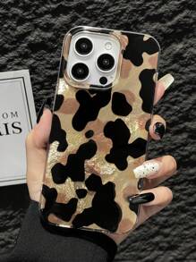 Cow Pattern Chic Asymmetrical Milk Cow Print Delicate Gauze & Tin Foil Phone Case, Stylish Korean Aesthetic, Compatible With Apple IPhone11/12/13/14/15/16/16PRO/16PROMAX, GalaxyA05/A15/A25/A35/A52/A53/A54/A55/S20/S23/S24